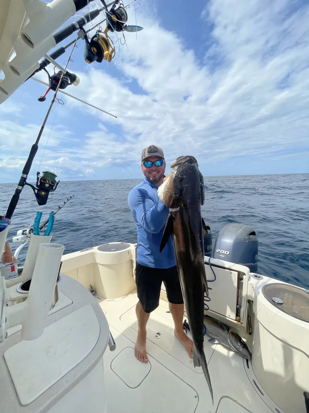 A summer cobia coming over the rail off South Carolina